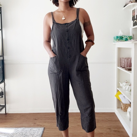 black linen relaxed overalls - Picture 1 of 6